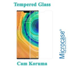 Microcase Huawei Mate 30 PRO Fabrik Serisi Kumaş ve Deri Desen Kılıf - Siyah + Tempered Glass Cam Koruma