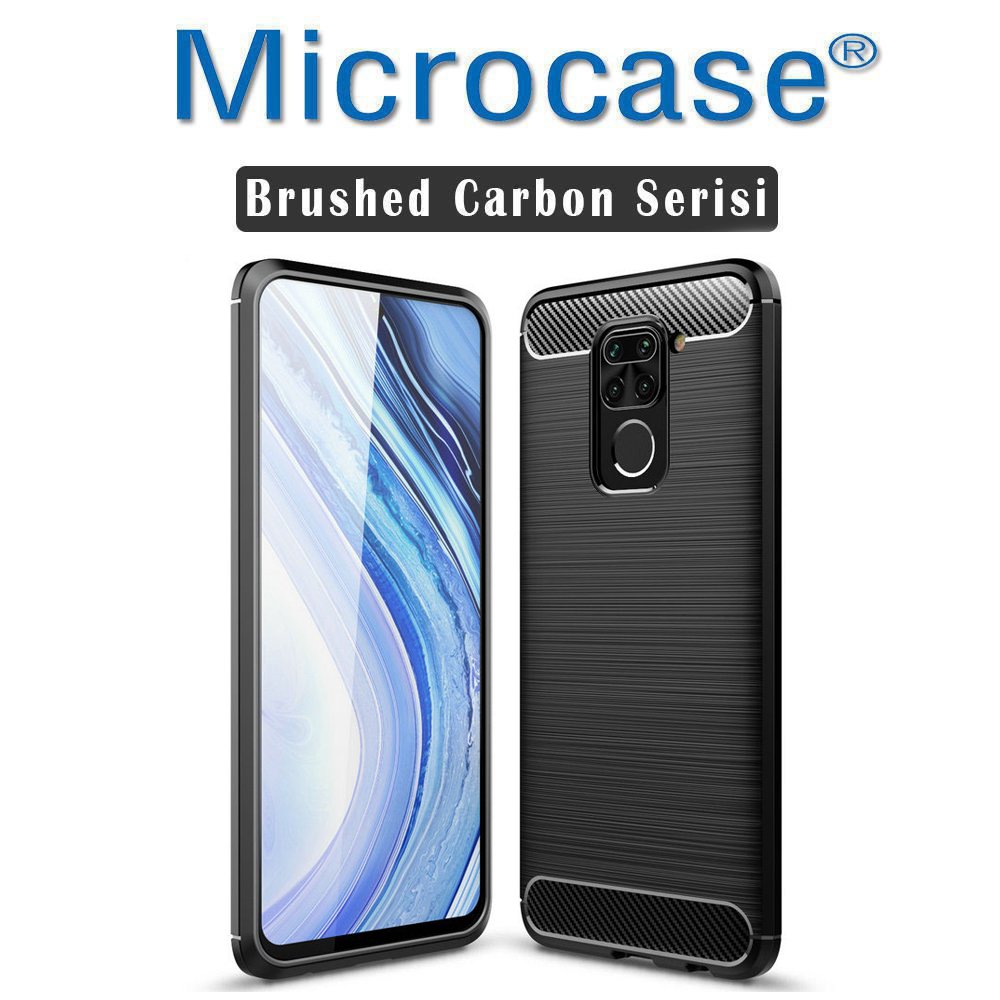 Microcase Xiaomi Redmi Note 9 Brushed Carbon Fiber Silikon Kılıf - Siyah