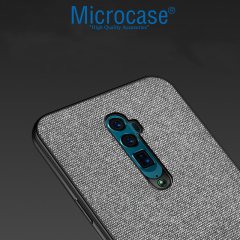 Microcase Oppo Reno 10x Zoom Fabrik Serisi Kumaş ve Deri Desen Kılıf - Gri