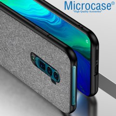 Microcase Oppo Reno 10x Zoom Fabrik Serisi Kumaş ve Deri Desen Kılıf - Gri
