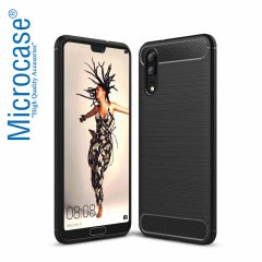 Huawei P20 Pro Brushed Carbon Fiber Silikon TPU Kılıf + Cam