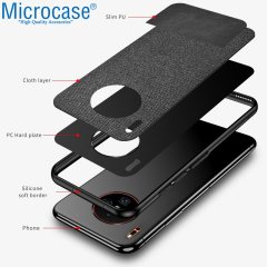Microcase Huawei Mate 30 PRO Fabrik Serisi Kumaş ve Deri Desen Kılıf - Siyah