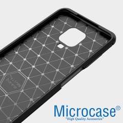 Microcase Xiaomi Redmi Note 9S - Redmi Note 9 - Redmi Note 9 Pro Max Brushed Carbon Fiber Silikon Kılıf - Siyah