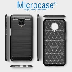 Microcase Xiaomi Redmi Note 9S - Redmi Note 9 - Redmi Note 9 Pro Max Brushed Carbon Fiber Silikon Kılıf - Siyah