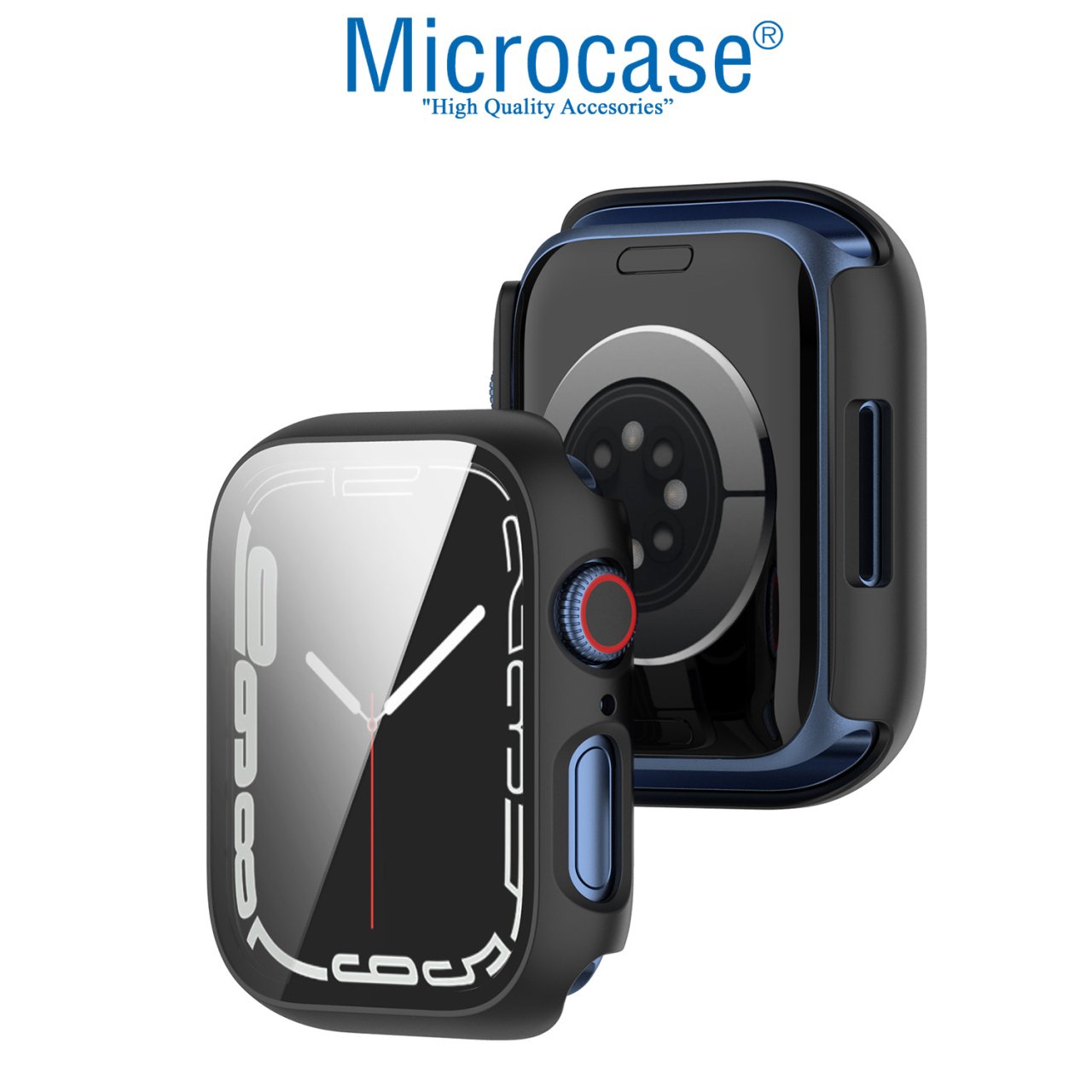 Microcase Apple Watch 7 41mm Ekran Korumalı Sert Slim Rubber Kılıf - I7R1 Siyah