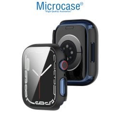 Microcase Apple Watch 7 41mm Ekran Korumalı Sert Slim Rubber Kılıf - I7R1 Siyah