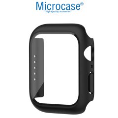 Microcase Apple Watch 7 41mm Ekran Korumalı Sert Slim Rubber Kılıf - I7R1 Siyah