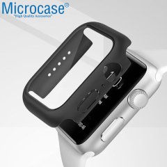 Microcase Apple Watch 7 41mm Ekran Korumalı Sert Slim Rubber Kılıf - I7R1 Siyah