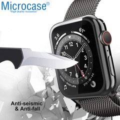 Microcase Apple Watch 7 41mm Ekran Korumalı Sert Slim Rubber Kılıf - I7R1 Siyah