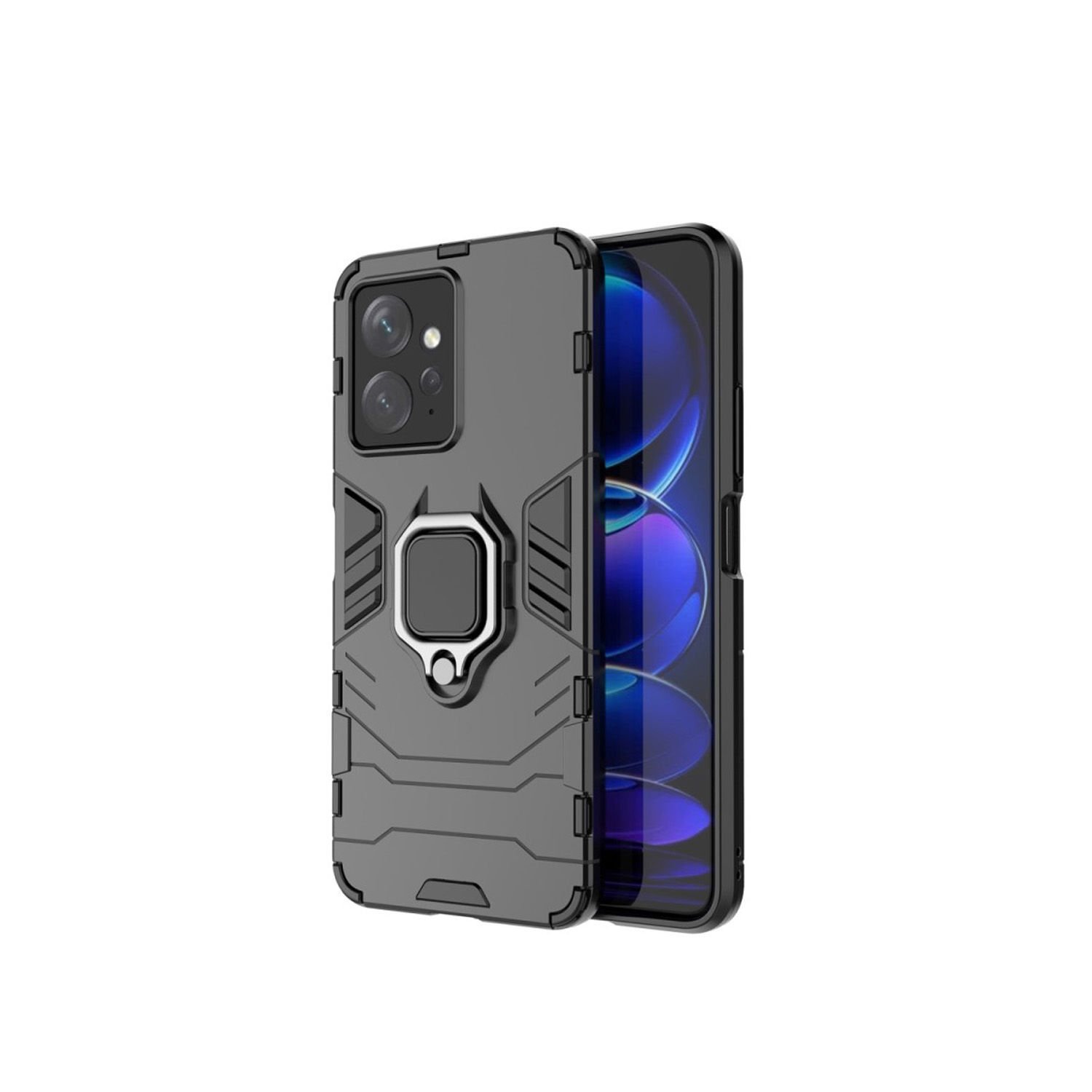 Microcase Xiaomi Redmi 12 4G Batman Serisi Yüzük Standlı Armor Kılıf - Siyah AL3349