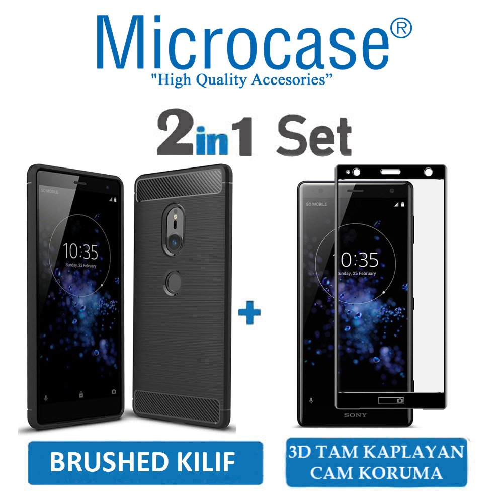 Microcase Sony Xperia XZ2 Brushed Silikon Kılıf + 3D Curved Cam