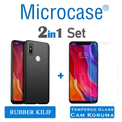 Microcase Xiaomi Mi 8 Slim Sert Köşeli Rubber Kılıf +Tempered Cam