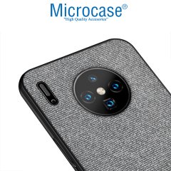 Microcase Huawei Mate 30 PRO Fabrik Serisi Kumaş ve Deri Desen Kılıf - Gri