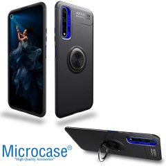 Microcase Huawei Nova 5 T- Honor 20 Focus Serisi Yüzük Standlı Silikon Kılıf - Siyah