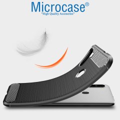 Microcase Samsung Galaxy A11 Brushed Carbon Fiber Silikon Kılıf - Siyah + Tempered Glass Cam Koruma
