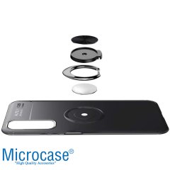 Microcase Huawei Nova 5 T- Honor 20 Focus Serisi Yüzük Standlı Silikon Kılıf - Siyah