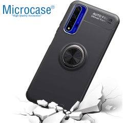 Microcase Huawei Nova 5 T- Honor 20 Focus Serisi Yüzük Standlı Silikon Kılıf - Siyah