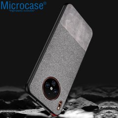 Microcase Huawei Mate 30 PRO Fabrik Serisi Kumaş ve Deri Desen Kılıf - Gri