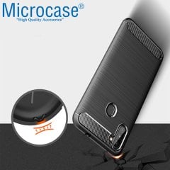 Microcase Samsung Galaxy A11 Brushed Carbon Fiber Silikon Kılıf - Siyah + Tempered Glass Cam Koruma