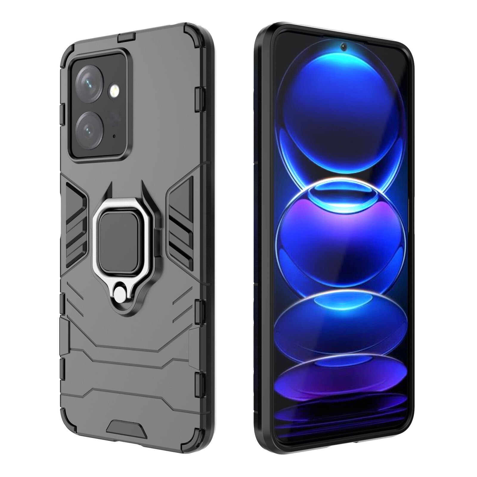 Microcase Xiaomi Redmi Note 12R pro Batman Serisi Yüzük Standlı Armor Kılıf - Siyah AL3349