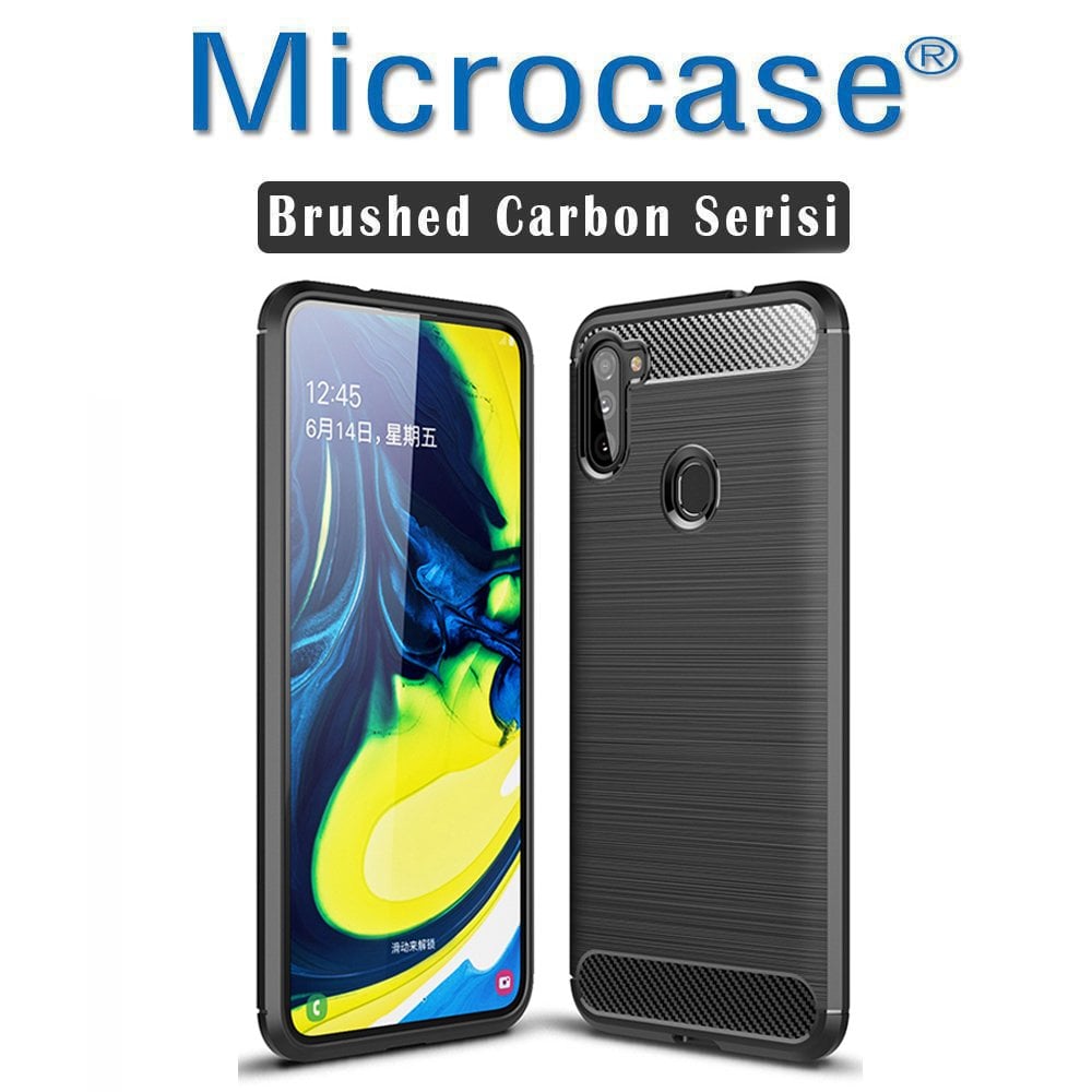 Microcase Samsung Galaxy A11 Brushed Carbon Fiber Silikon Kılıf - Siyah