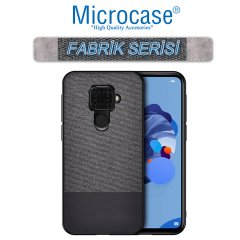 Microcase Huawei Mate 30 Lite Fabrik Serisi Kumaş ve Deri Desen Kılıf - Siyah + Tempered Glass Cam Koruma