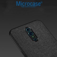 Microcase Oppo Reno Z Fabrik Serisi Kumaş ve Deri Desen Kılıf - Siyah