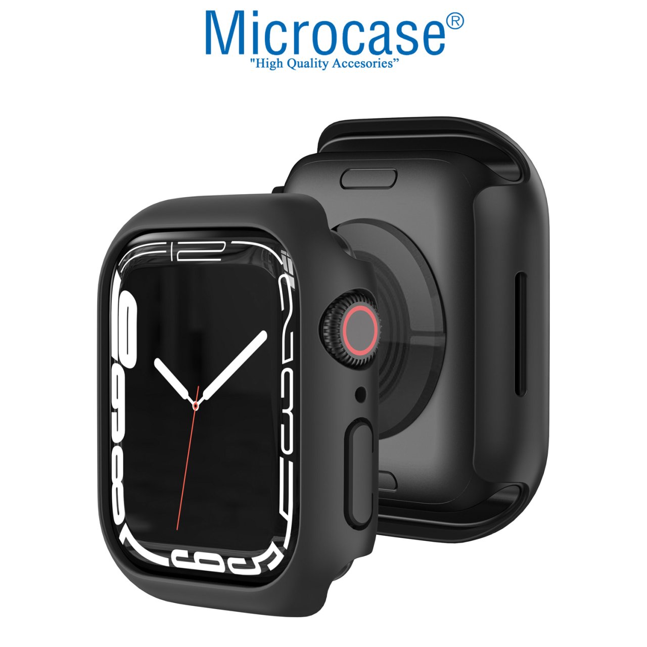 Microcase Apple Watch 7 41mm Önü Açık Sert Slim Rubber Kılıf - I7R2 Siyah