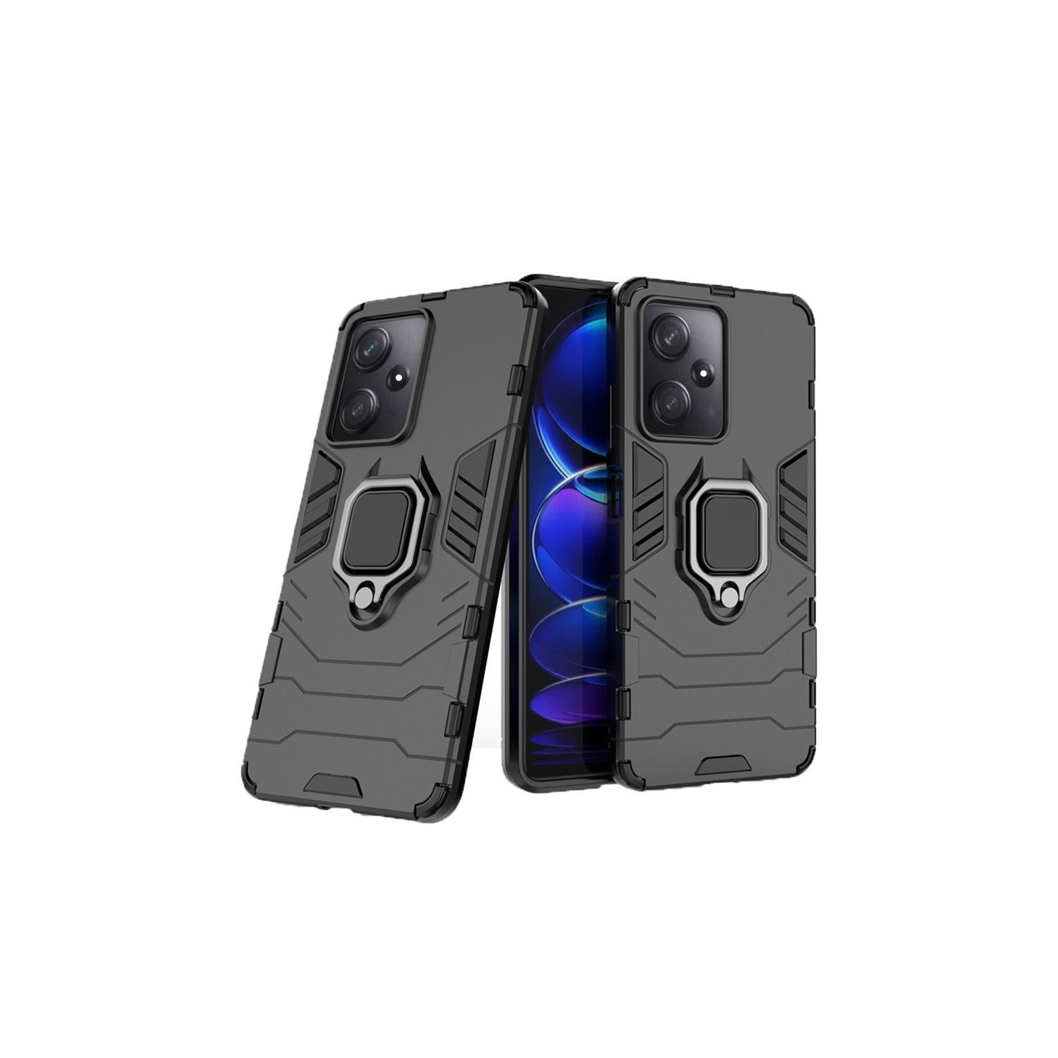 Microcase Xiaomi Redmi Note 12R Batman Serisi Yüzük Standlı Armor Kılıf - Siyah AL3349