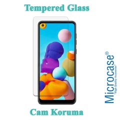 Microcase Samsung Galaxy A21 Brushed Carbon Fiber Silikon Kılıf - Siyah + Tempered Glass Cam Koruma