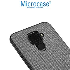 Microcase Huawei Mate 30 Lite Fabrik Serisi Kumaş ve Deri Desen Kılıf - Gri + Tempered Glass Cam Koruma