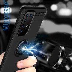 Microcase Huawei P40 Focus Serisi Yüzük Standlı Silikon Kılıf - Siyah