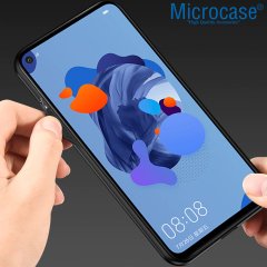 Microcase Huawei Mate 30 Lite Fabrik Serisi Kumaş ve Deri Desen Kılıf - Gri + Tempered Glass Cam Koruma