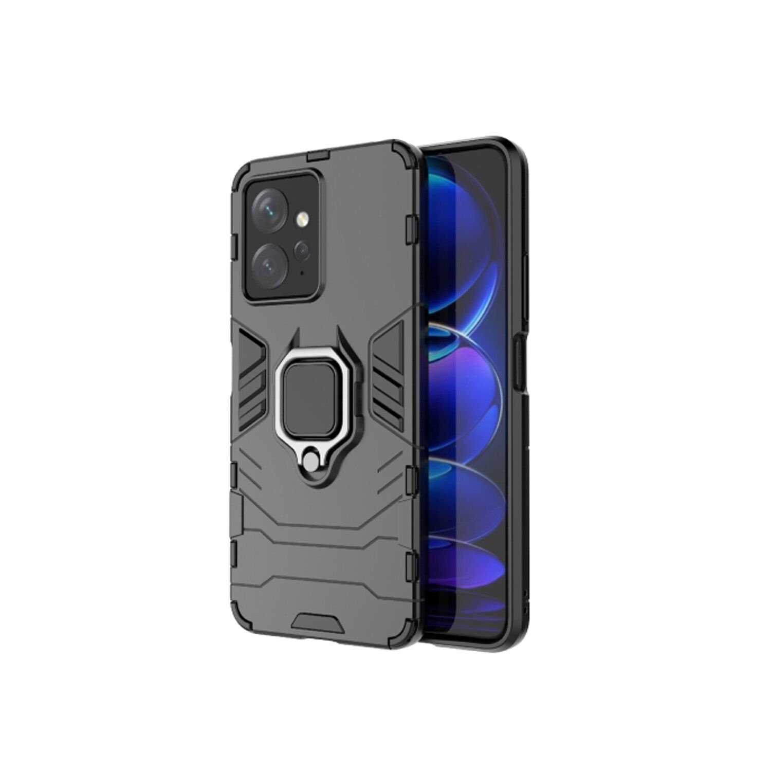 Microcase Xiaomi Redmi Note 12S 4G Batman Serisi Yüzük Standlı Armor Kılıf - Siyah AL3349