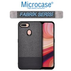 Microcase Oppo A5s Fabrik Serisi Kumaş ve Deri Desen Kılıf - Siyah + Tempered Glass Cam Koruma