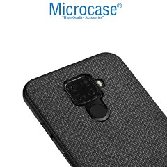 Microcase Huawei Mate 30 Lite Fabrik Serisi Kumaş ve Deri Desen Kılıf - Siyah