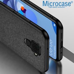 Microcase Huawei Mate 30 Lite Fabrik Serisi Kumaş ve Deri Desen Kılıf - Siyah