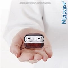 Microcase Airpods 3. Nesil Kulaklık ve Şarj Ünitesi için Yılan Derisi Desenli Kılıf - Kahverengi AL3041