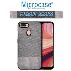 Microcase Oppo A5s Fabrik Serisi Kumaş ve Deri Desen Kılıf - Gri + Tempered Glass Cam Koruma