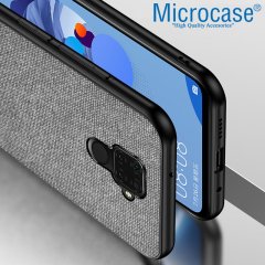 Microcase Huawei Mate 30 Lite Fabrik Serisi Kumaş ve Deri Desen Kılıf - Gri