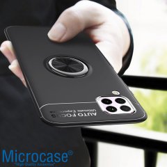Microcase Huawei P40 Lite Focus Serisi Yüzük Standlı Silikon Kılıf - Siyah