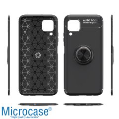 Microcase Huawei P40 Lite Focus Serisi Yüzük Standlı Silikon Kılıf - Siyah