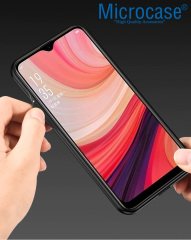 Microcase Oppo A5s Fabrik Serisi Kumaş ve Deri Desen Kılıf - Gri + Tempered Glass Cam Koruma