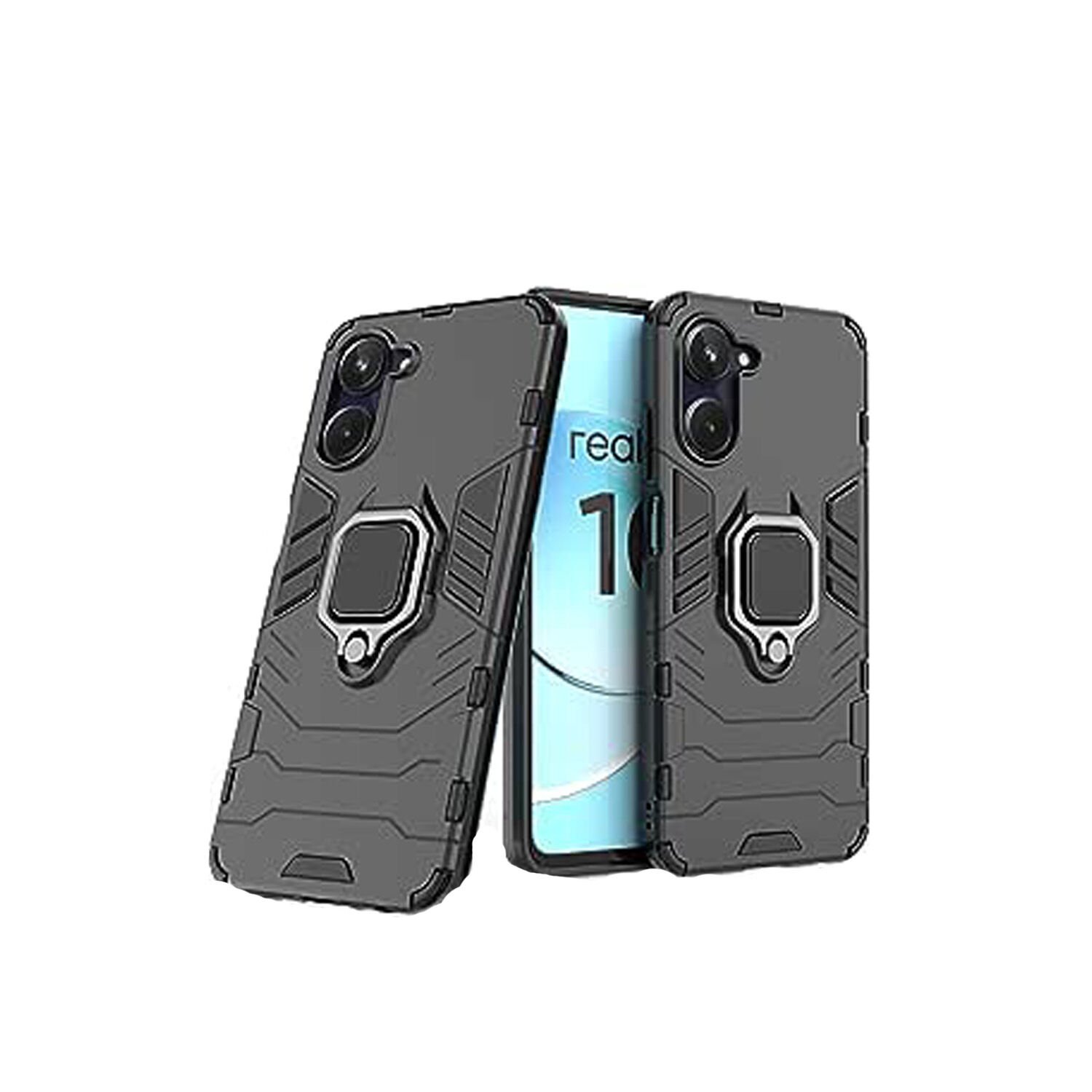 Microcase Realme 10 4G Batman Serisi Yüzük Standlı Armor Kılıf - Siyah AL3349