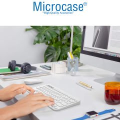 Microcase Tablet Telefon Bilgisayar için Yuvarlak Tuşlu Bluetooth Kablosuz Klavye Android iOS Windows Uyumlu - AL3048 Beyaz