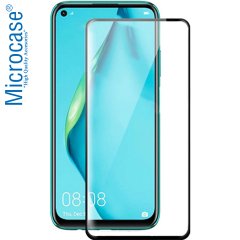 Microcase Huawei P40 Lite Focus Serisi Yüzük Standlı Silikon Kılıf - Siyah + Tempered Glass Cam Koruma