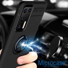 Microcase Huawei P40 Pro Focus Serisi Yüzük Standlı Silikon Kılıf - Siyah