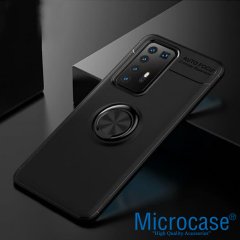 Microcase Huawei P40 Pro Focus Serisi Yüzük Standlı Silikon Kılıf - Siyah