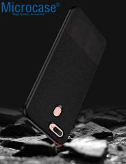Microcase Oppo A5s Fabrik Serisi Kumaş ve Deri Desen Kılıf - Siyah