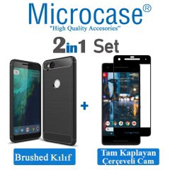 Google Pixel 2 Brushed Kılıf + Tam Kaplayan Çerçeveli Cam